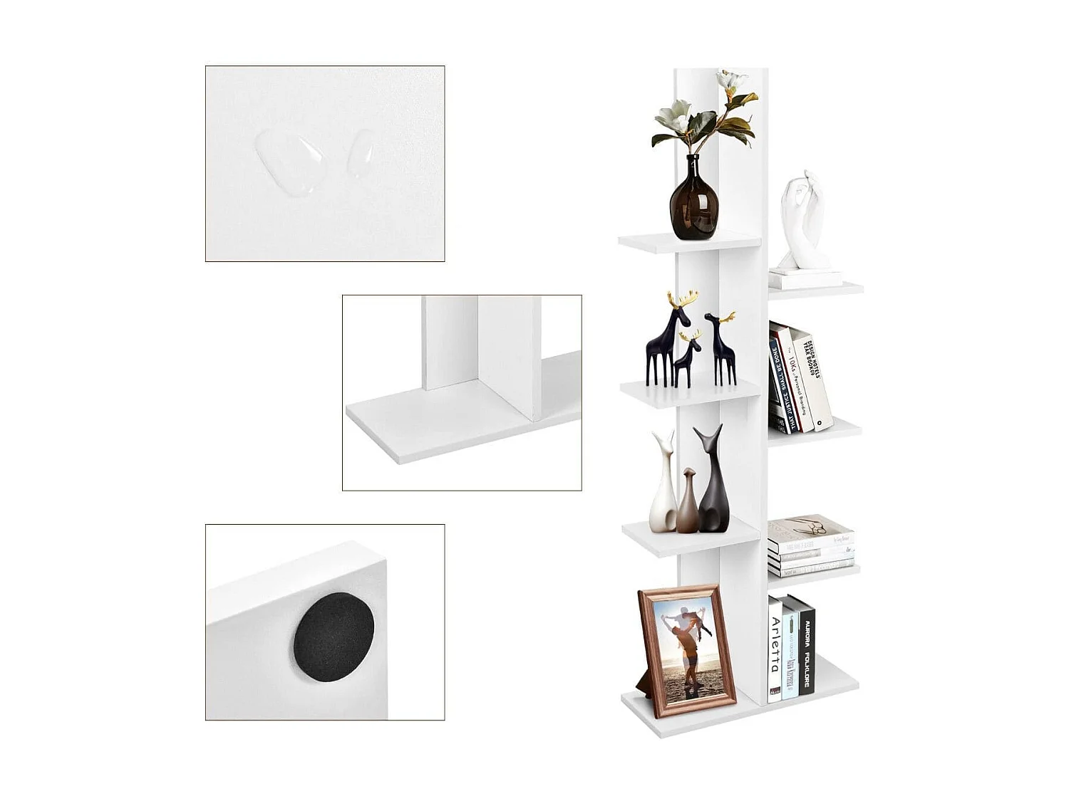 Libreria ad albero autoportante a 8 ripiani in legno, Stand espositivo multifunzionale per libri e piante Bianco