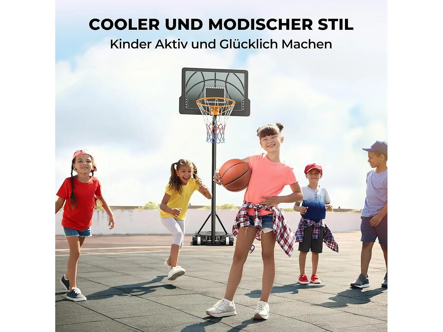 Panier de Basketball pour Enfants Yohood, Réglable en Hauteur 110-210 cm, Panier de Basketball Portable Intérieur/Extérieur, Noir