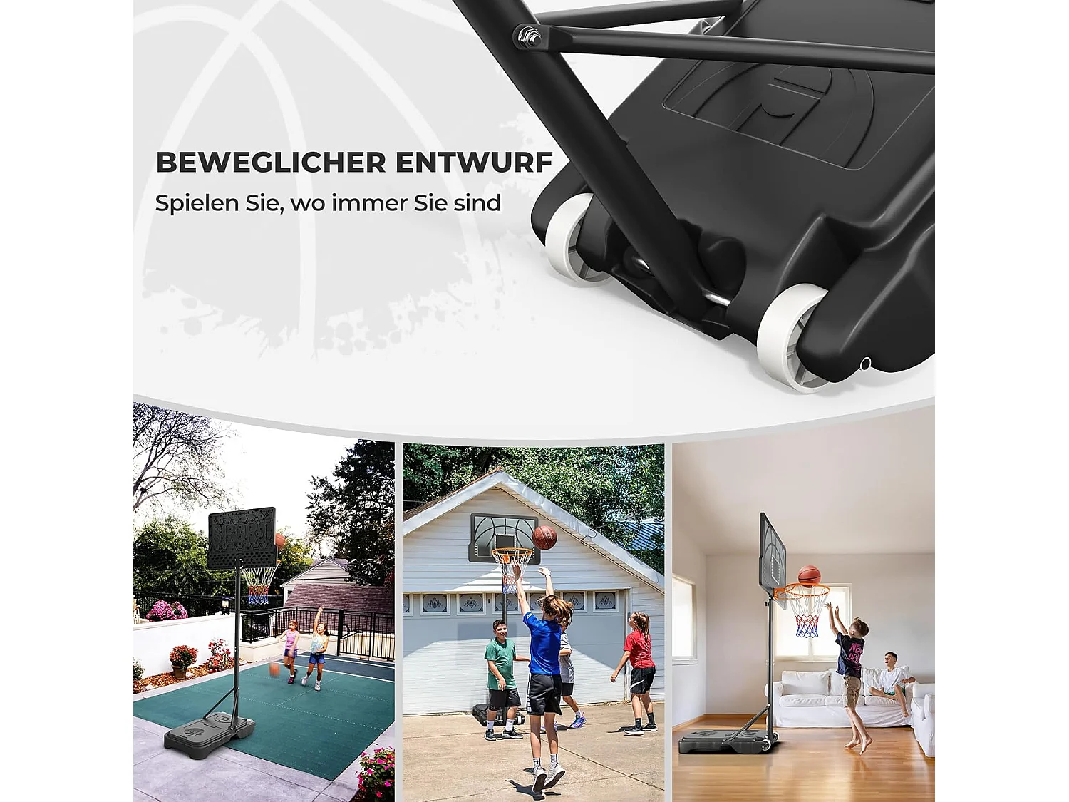 Panier de Basketball pour Enfants Yohood, Réglable en Hauteur 110-210 cm, Panier de Basketball Portable Intérieur/Extérieur, Noir