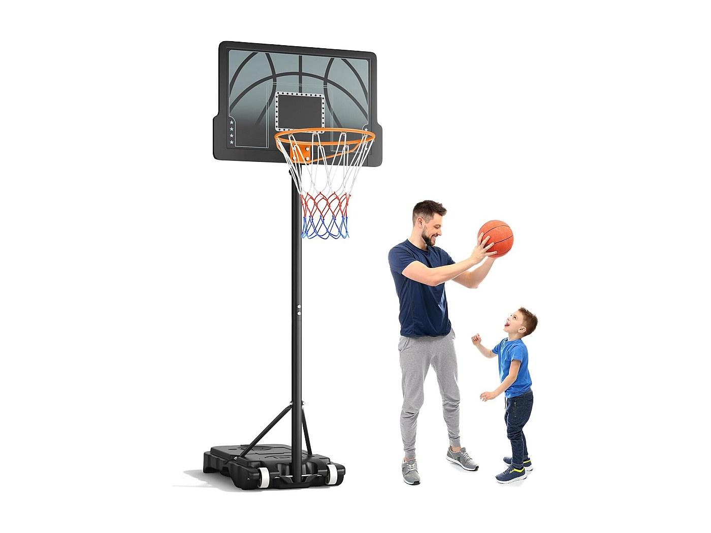 Panier De Basket FUNJEPE Réglable 2,3-2,8m – Panneau 81cm, Base Remplissable, Roues, Pour Jardin Plage