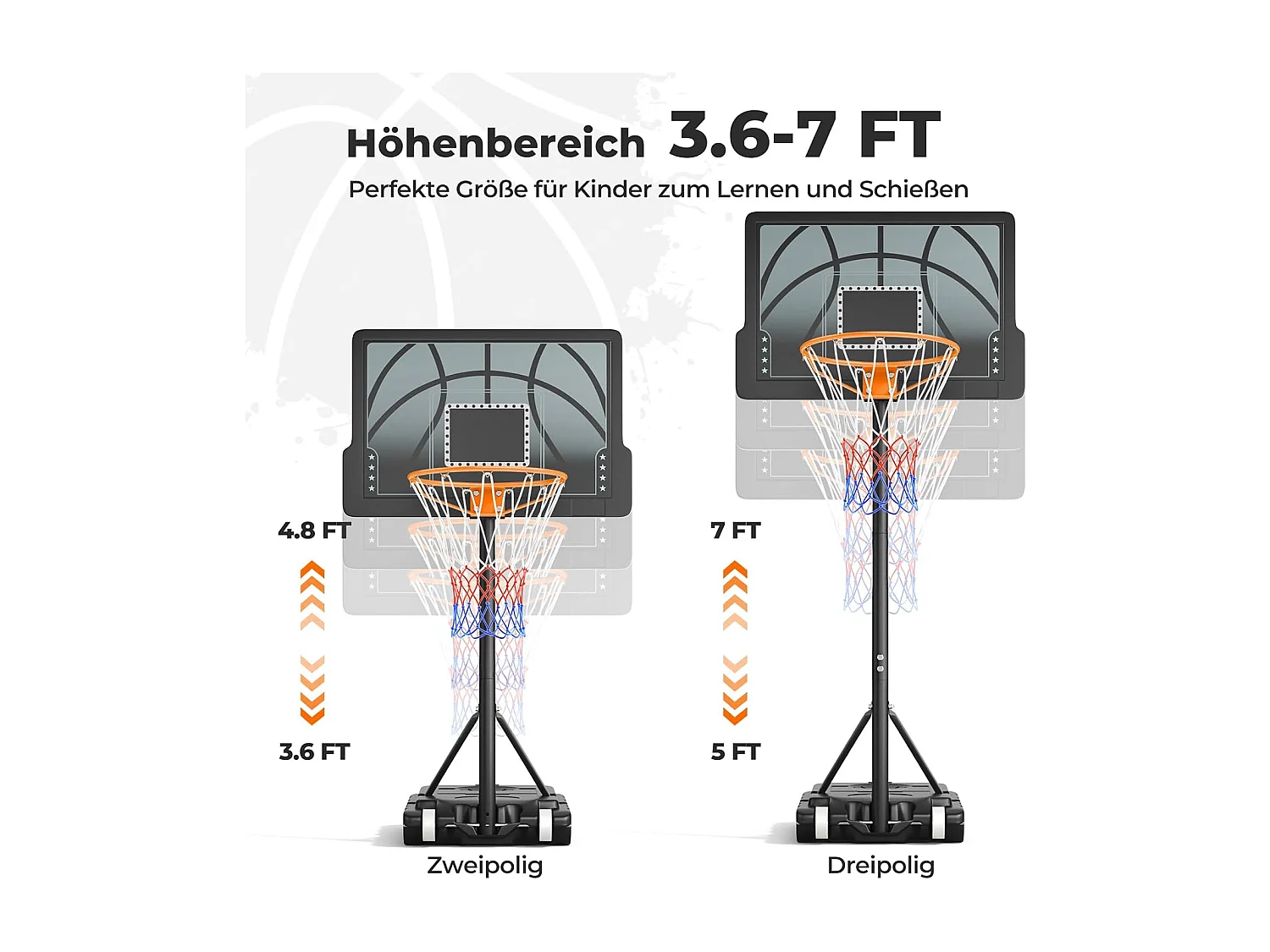 Panier de Basketball pour Enfants Yohood, Réglable en Hauteur 110-210 cm, Panier de Basketball Portable Intérieur/Extérieur, Noir