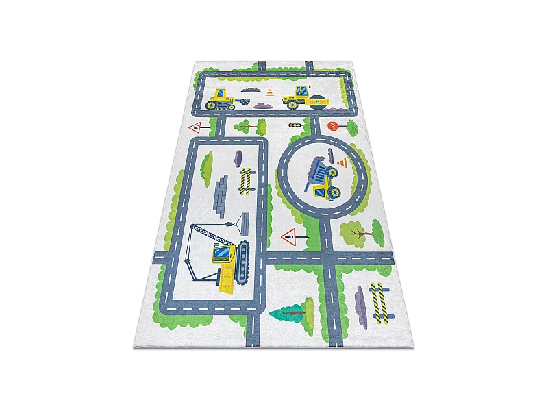 BAMBINO 2338 Waschteppich Bagger, Straßen für Kinder Anti-Rutsch - w 160x220 cm