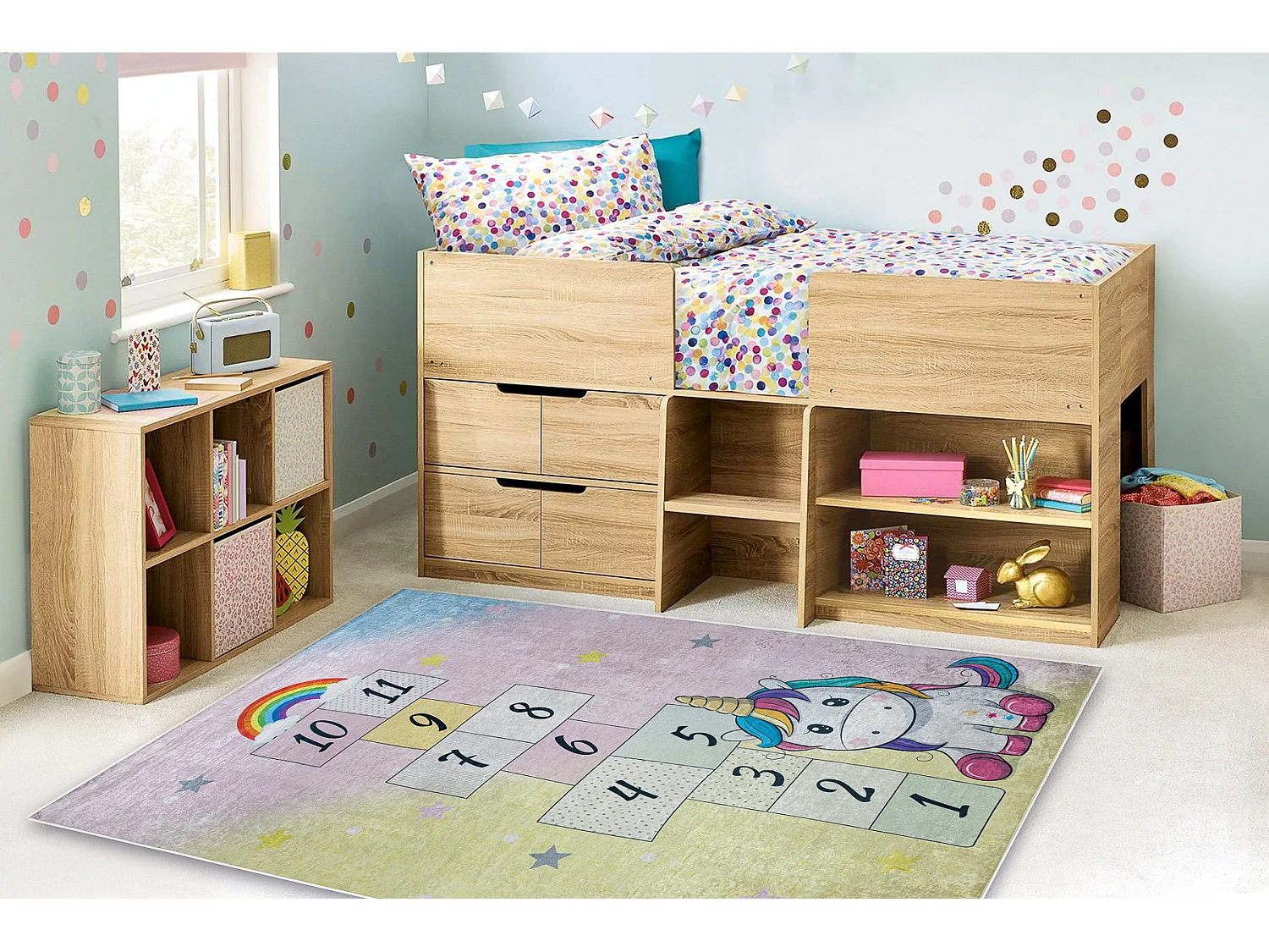 BAMBINO 54060 tapijt wasbaar Yksisarvinen, hinkelen voor kinderen anti 80x150 cm