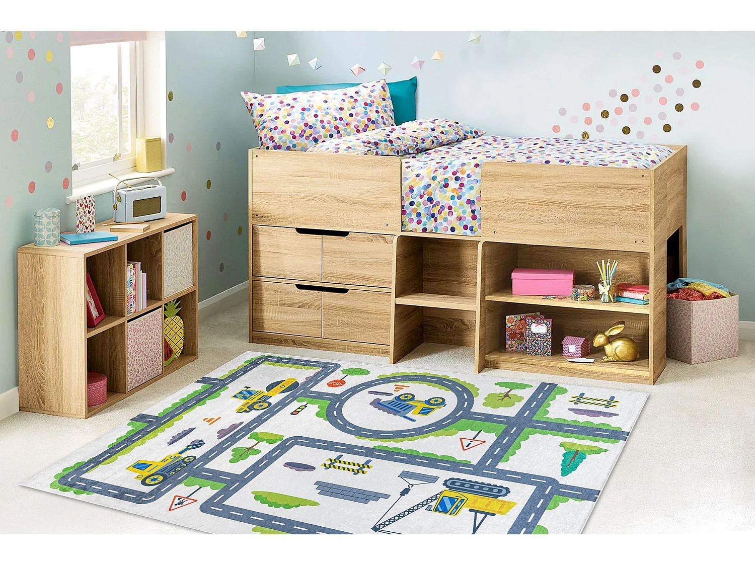 Tapis lavable BAMBINO 2338 Excavatrice, rues pour les enfants antidér 200x290 cm