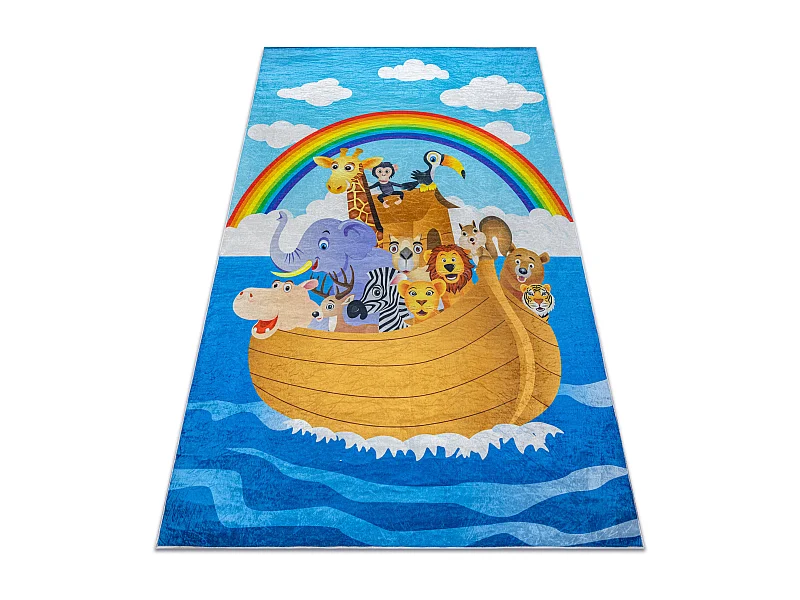 BAMBINO 2685 Waschteppich Tiere, Boot für Kinder Anti-Rutsch - blau / 140x200 cm