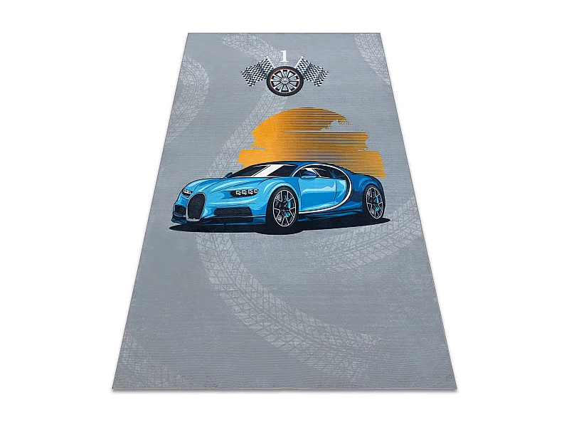 BAMBINO 41730 Waschteppich Auto, Rennen für Kinder Anti-Rutsch - grau 80x150 cm