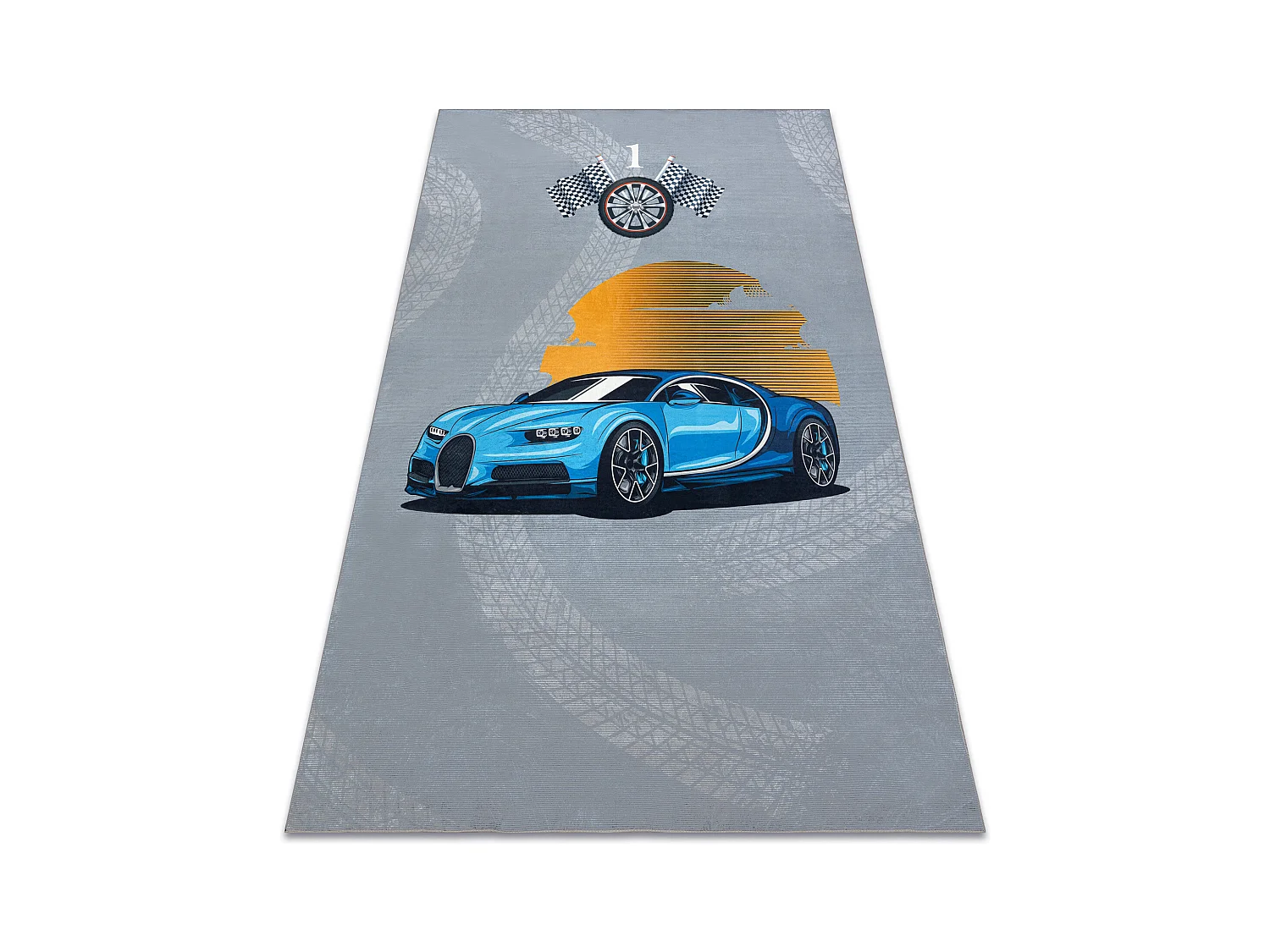 BAMBINO 41730 Waschteppich Auto, Rennen für Kinder Anti-Rutsch - grau 80x150 cm