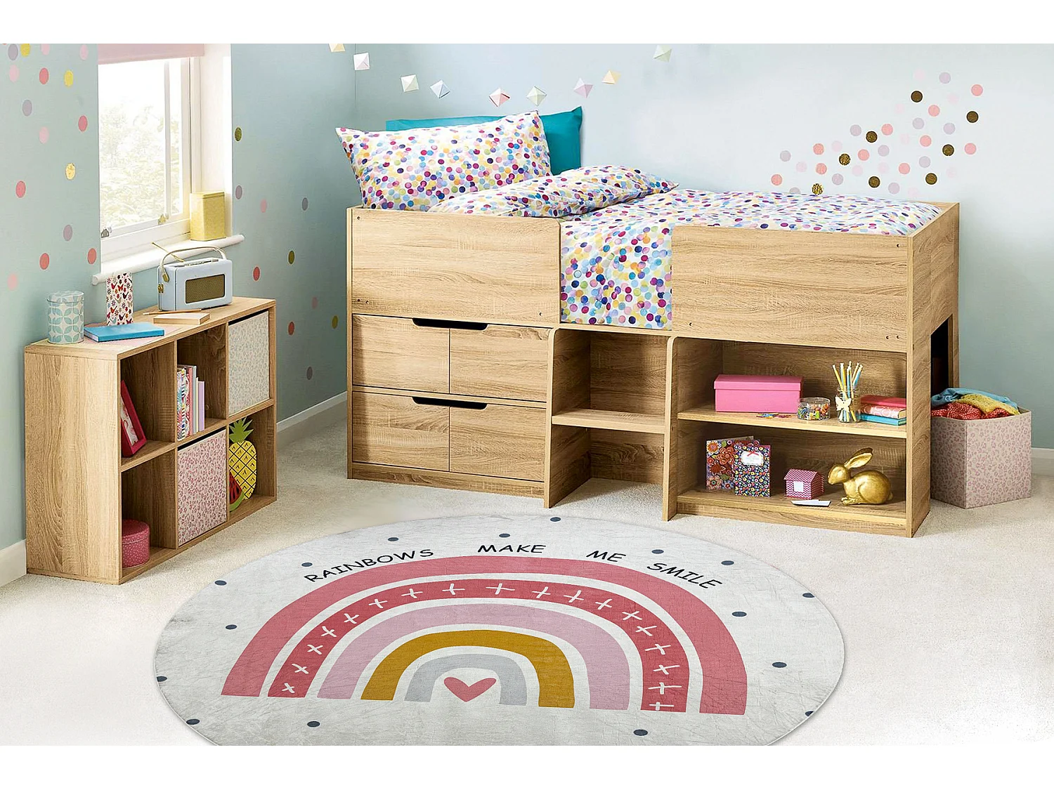 Tappeto lavabile BAMBINO 47810 cerchio Arcobaleno, punti per bambini a cercle 80 cm