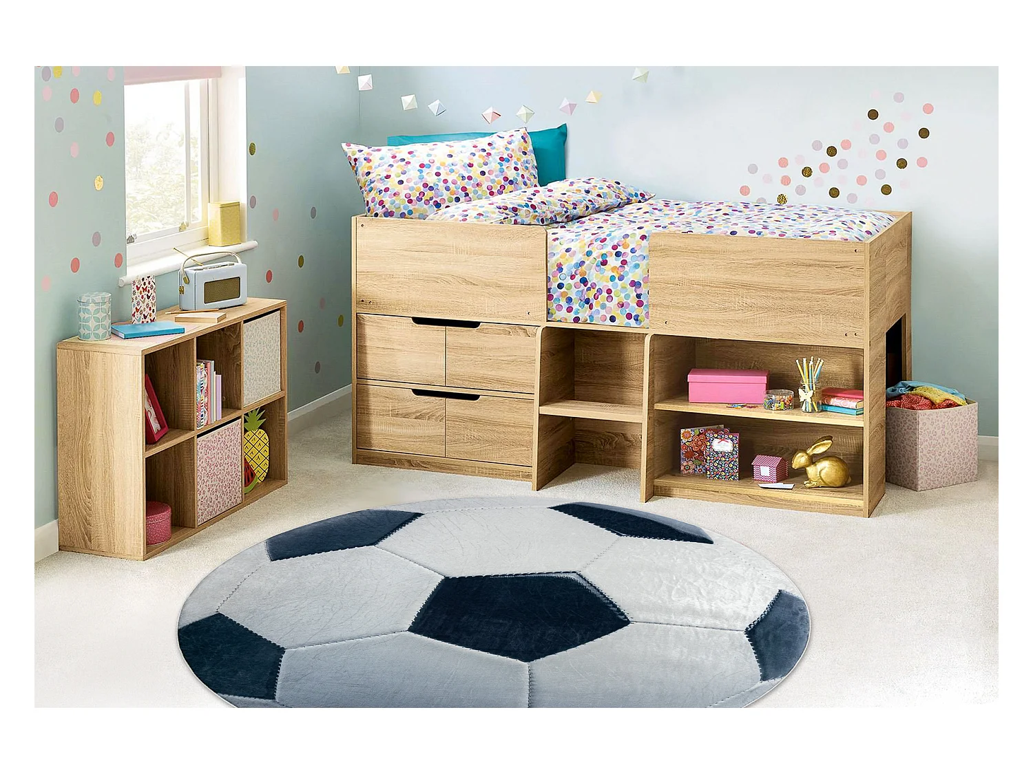 BAMBINO 38540 cirkel tapijt wasbaar - voetbal voor kinderen antislip - cercle 100 cm