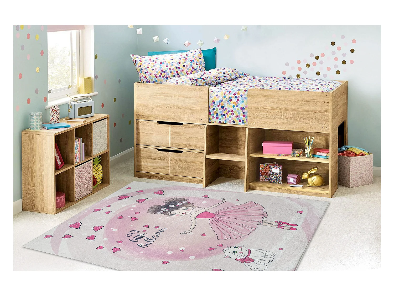 BAMBINO 2161 tapijt wasbaar Ballerina, poesje voor kinderen antislip - 80x150 cm