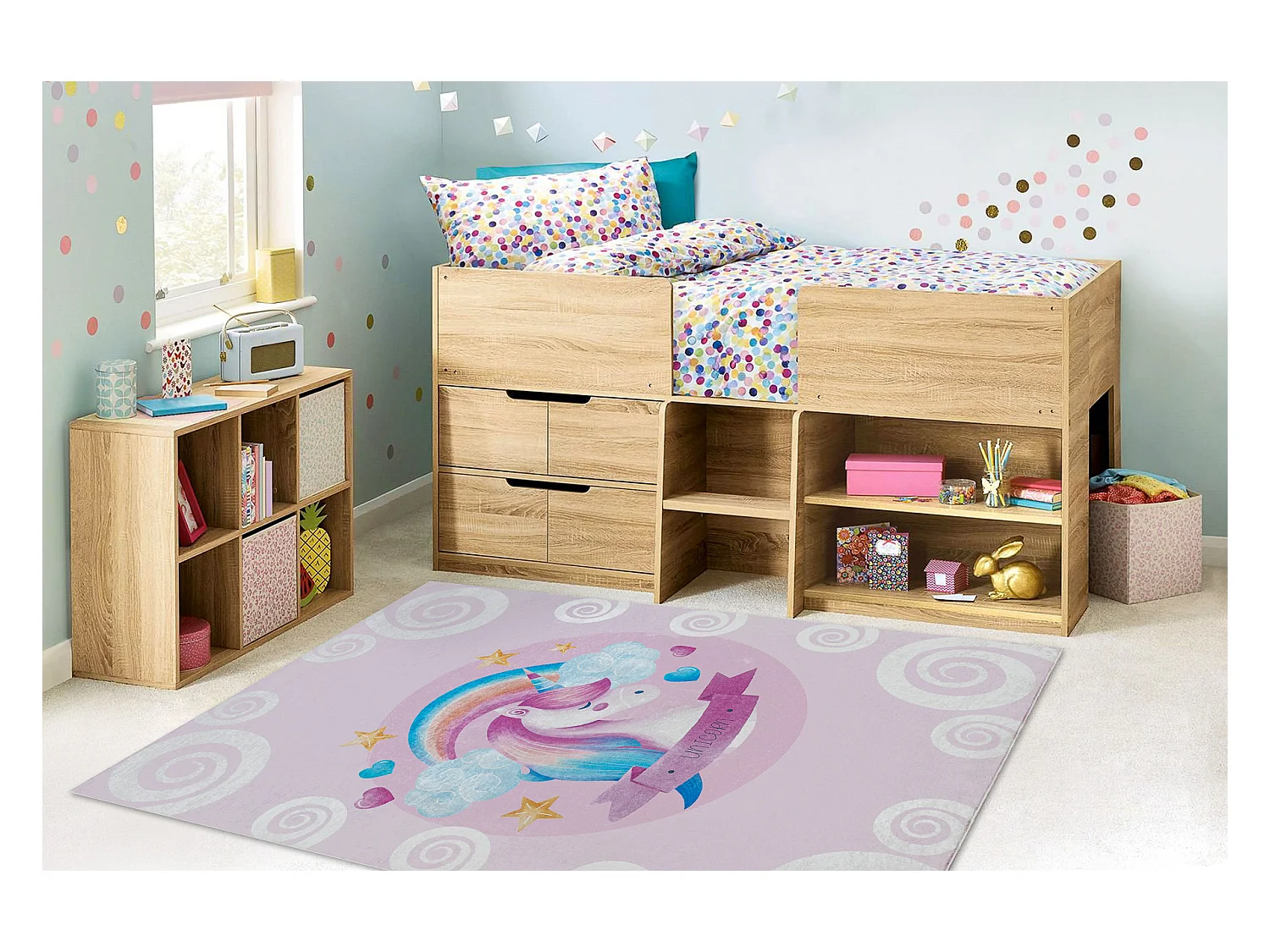 BAMBINO 2533 tapijt wasbaar Yksisarvinen, regenboog voor kinderen anti 140x200 cm