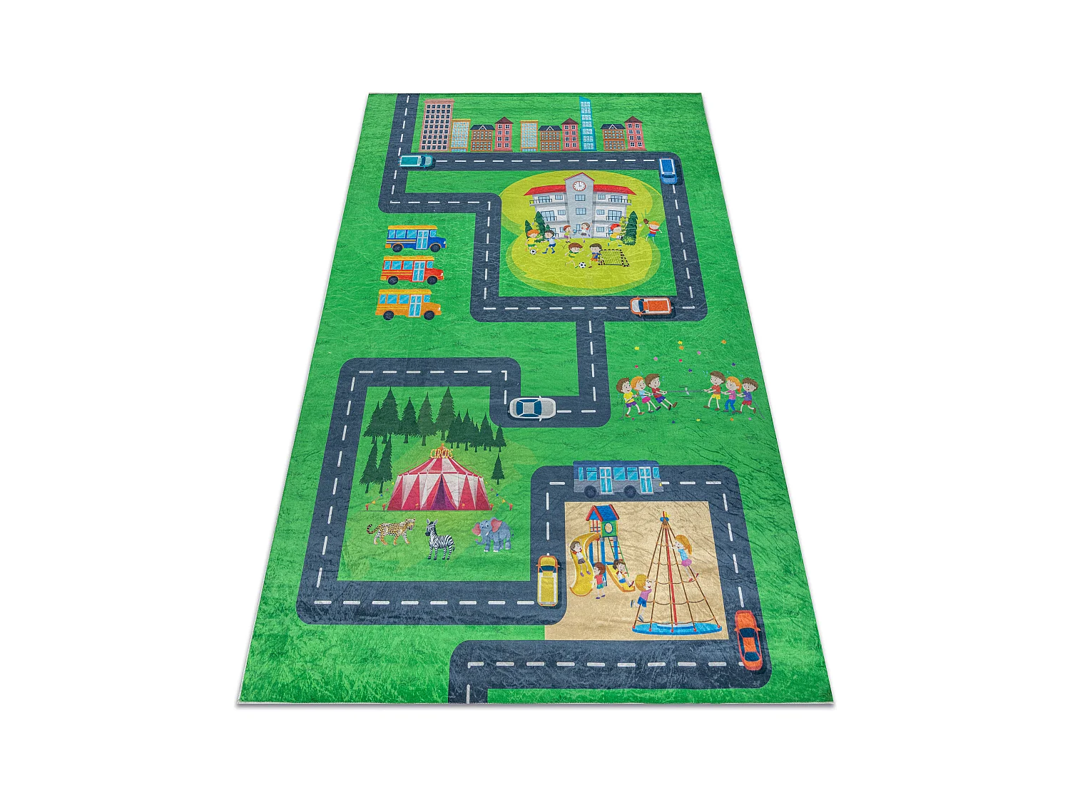 BAMBINO 2660 tapijt wasbaar Stad dieren voor kinderen antislip - groen 80x150 cm