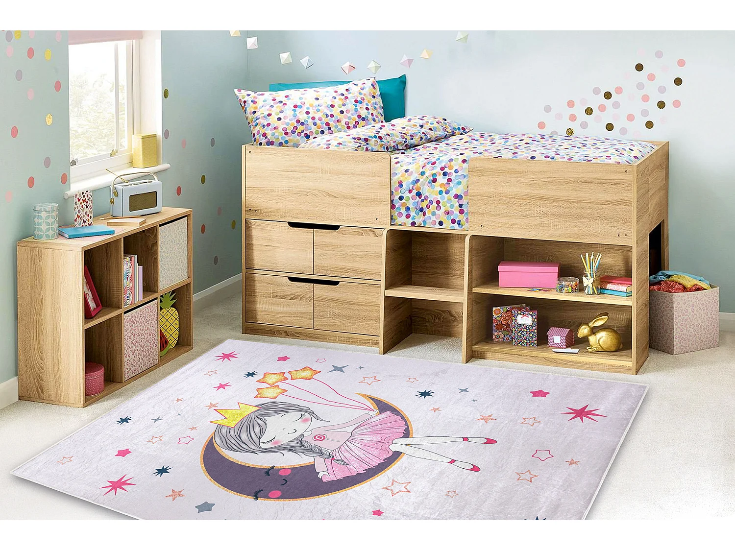 Tappeto lavabile BAMBINO 48060 Principessa, stelle per bambini antisci 200x290 cm