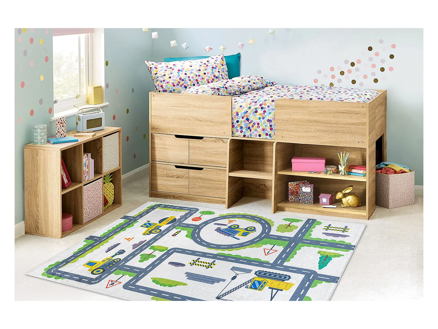 Tapis lavable BAMBINO 2338 Excavatrice, rues pour les enfants antidér 140x200 cm