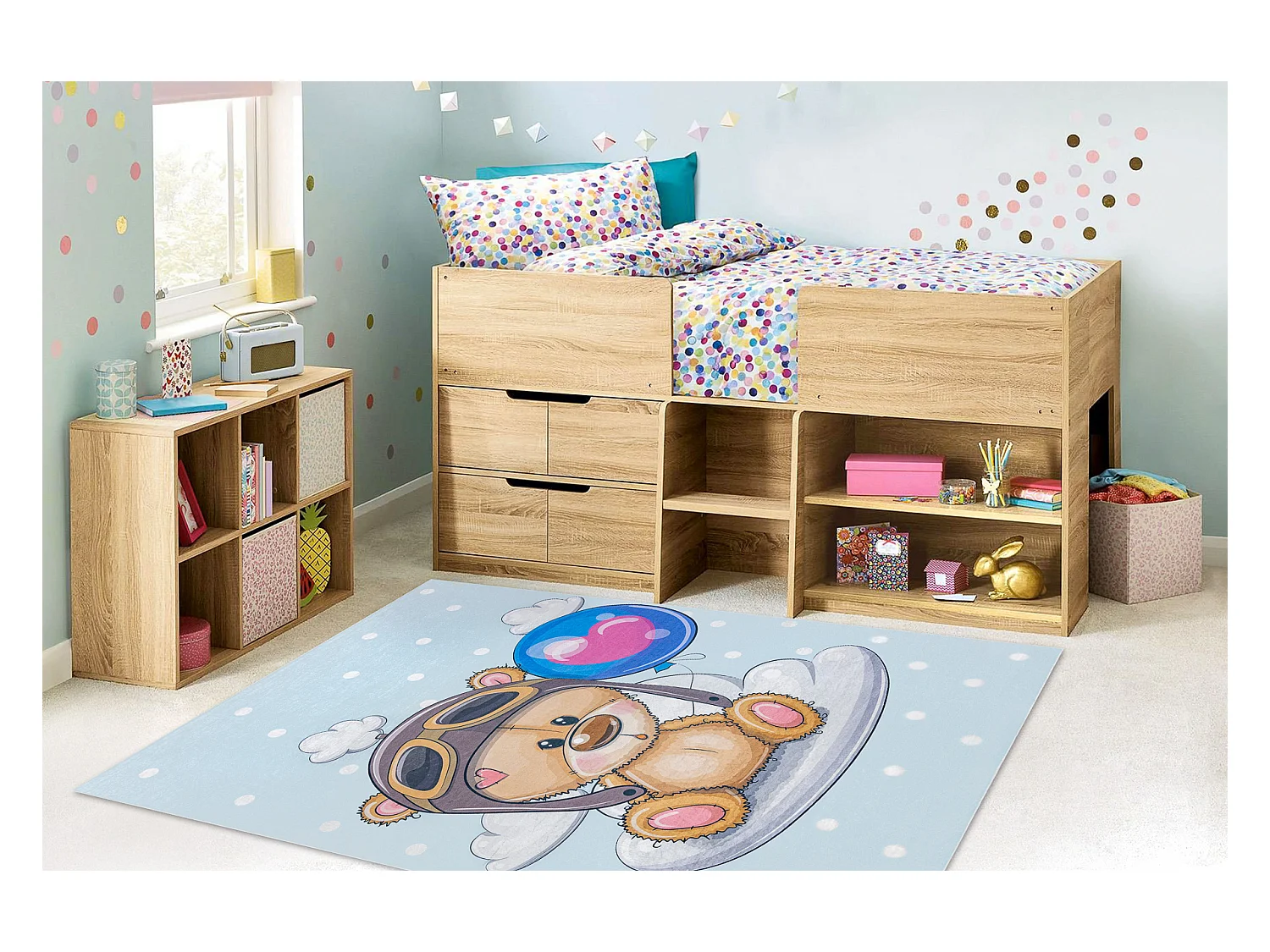 BAMBINO 43030 tapijt wasbaar Teddybeer, de piloot voor kinderen antisl 120x170 cm