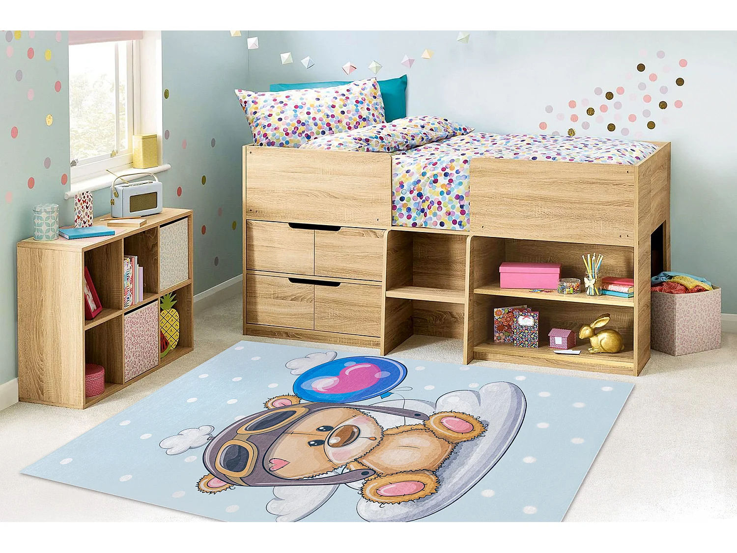 BAMBINO 43030 Waschteppich Teddybär, der Pilot für Kinder Anti-Rutsc 120x170 cm