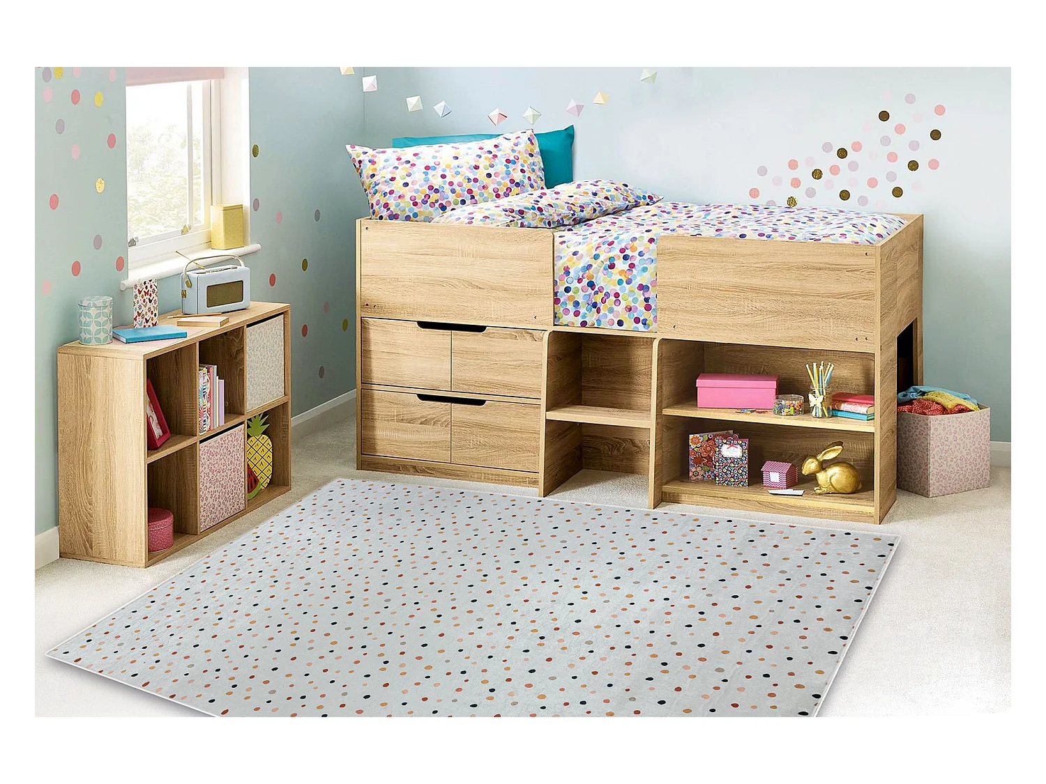 BAMBINO 47890 Waschteppich Punkte für Kinder Anti-Rutsch - weiß / br 80x150 cm