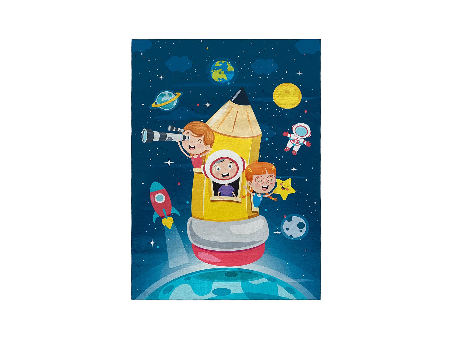BAMBINO 42810 Waschteppich Rakete, Planeten für Kinder Anti-Rutsch -  120x170 cm