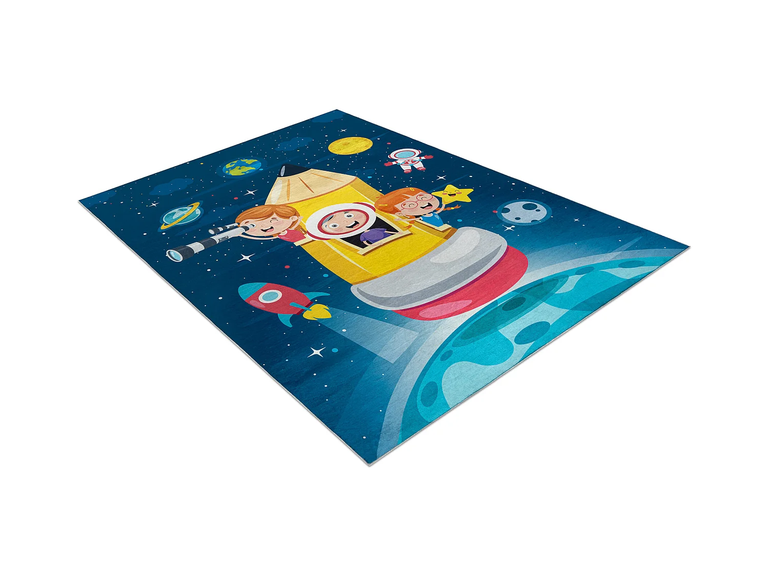 BAMBINO 42810 Waschteppich Rakete, Planeten für Kinder Anti-Rutsch -  120x170 cm