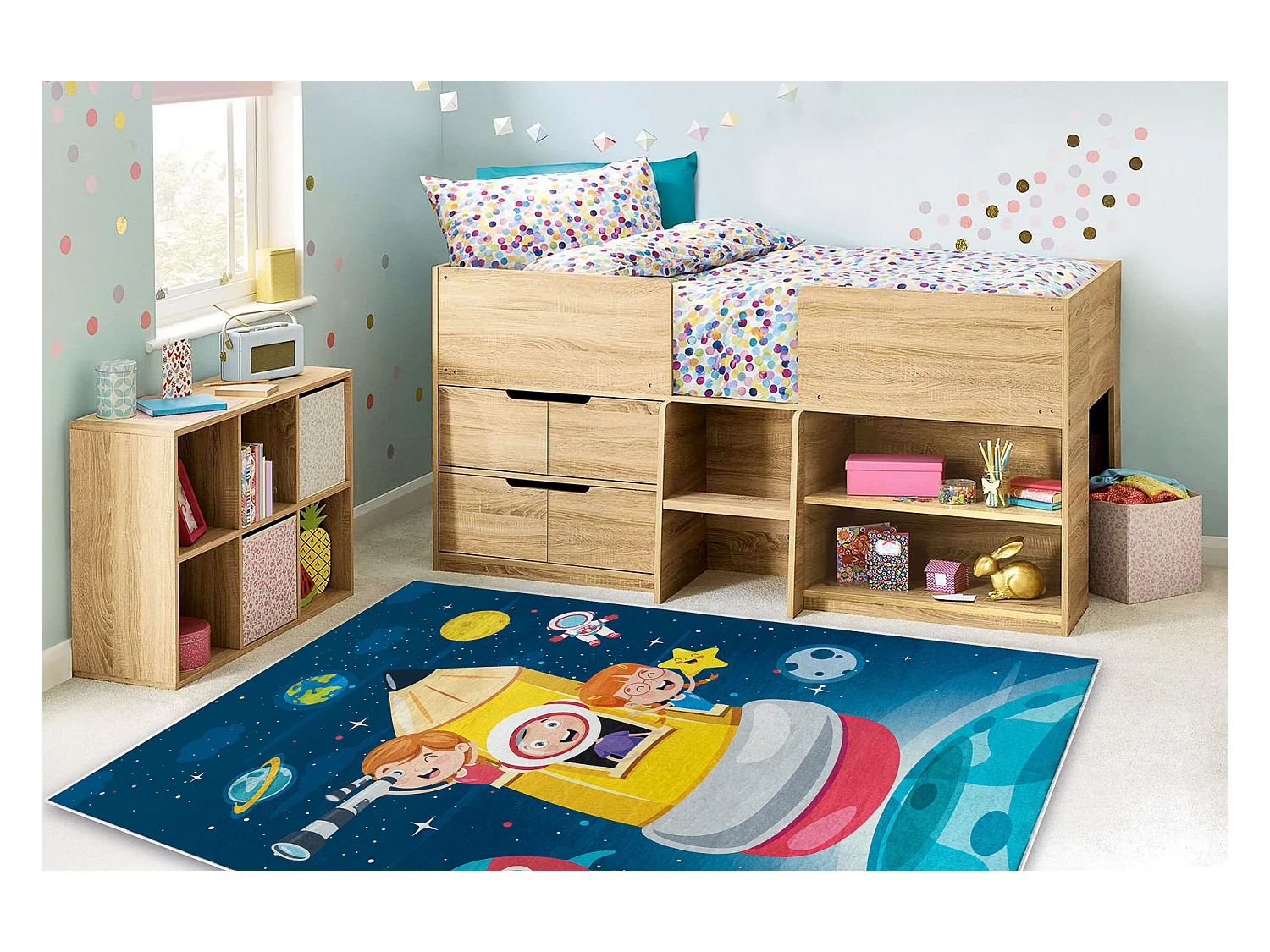 BAMBINO 42810 Waschteppich Rakete, Planeten für Kinder Anti-Rutsch -  120x170 cm