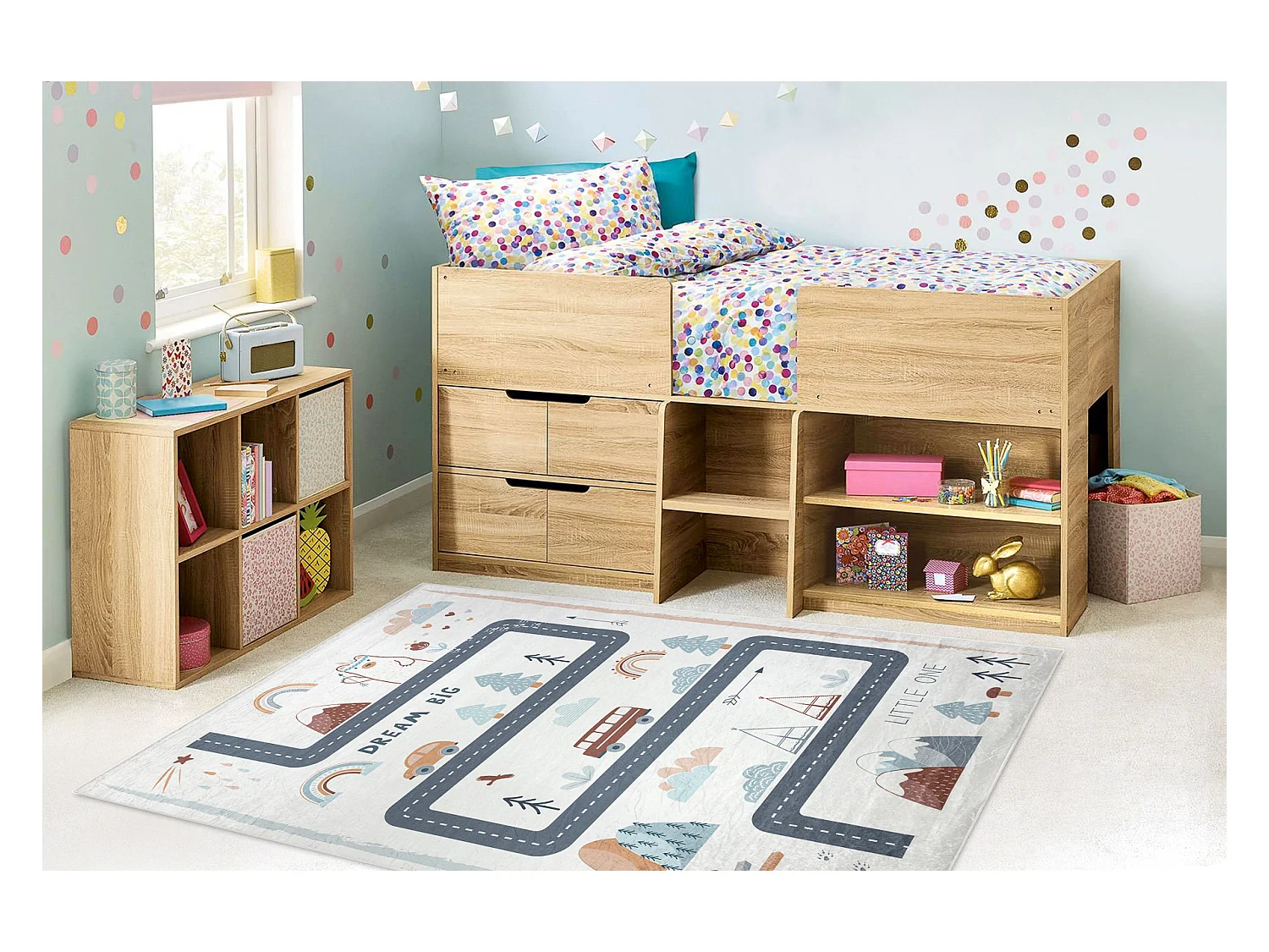 Alfombra lavable BAMBINO 46980 Bosque, calles para niños antideslizan 160x220 cm