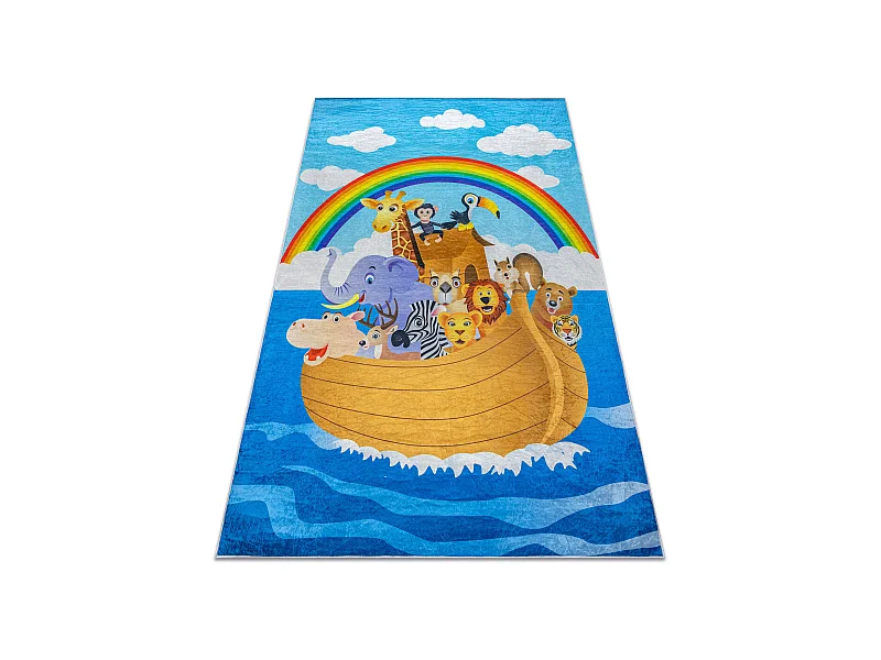 BAMBINO 2685 Waschteppich Tiere, Boot für Kinder Anti-Rutsch - blau / 120x170 cm