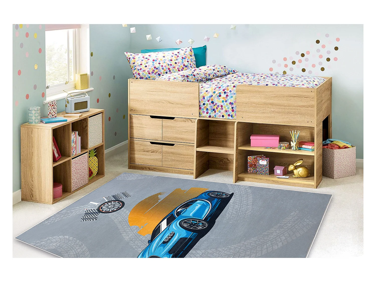 BAMBINO 41730 tapijt wasbaar Auto, race voor kinderen antislip - grijs 160x220 cm