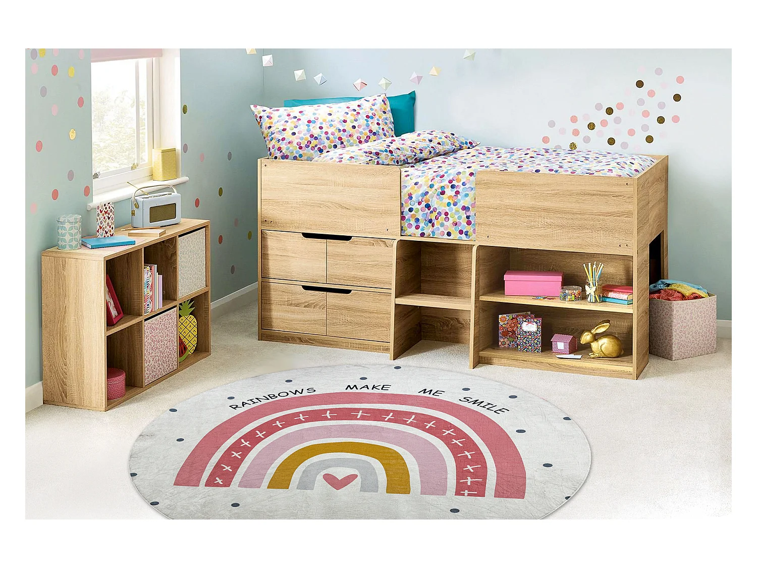 Dywan do prania BAMBINO 47810 koło Tęcza, kropki dla dzieci, antypo� cercle 160 cm