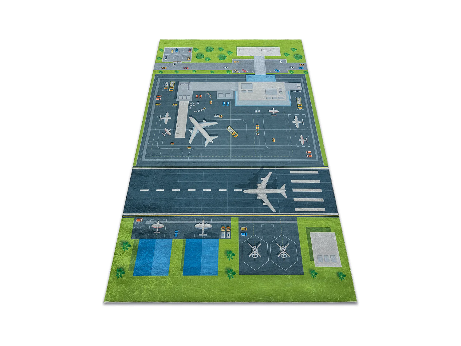 BAMBINO 46990 Waschteppich Flughafen, Flugzeuge für Kinder Anti-Rutsc 160x220 cm