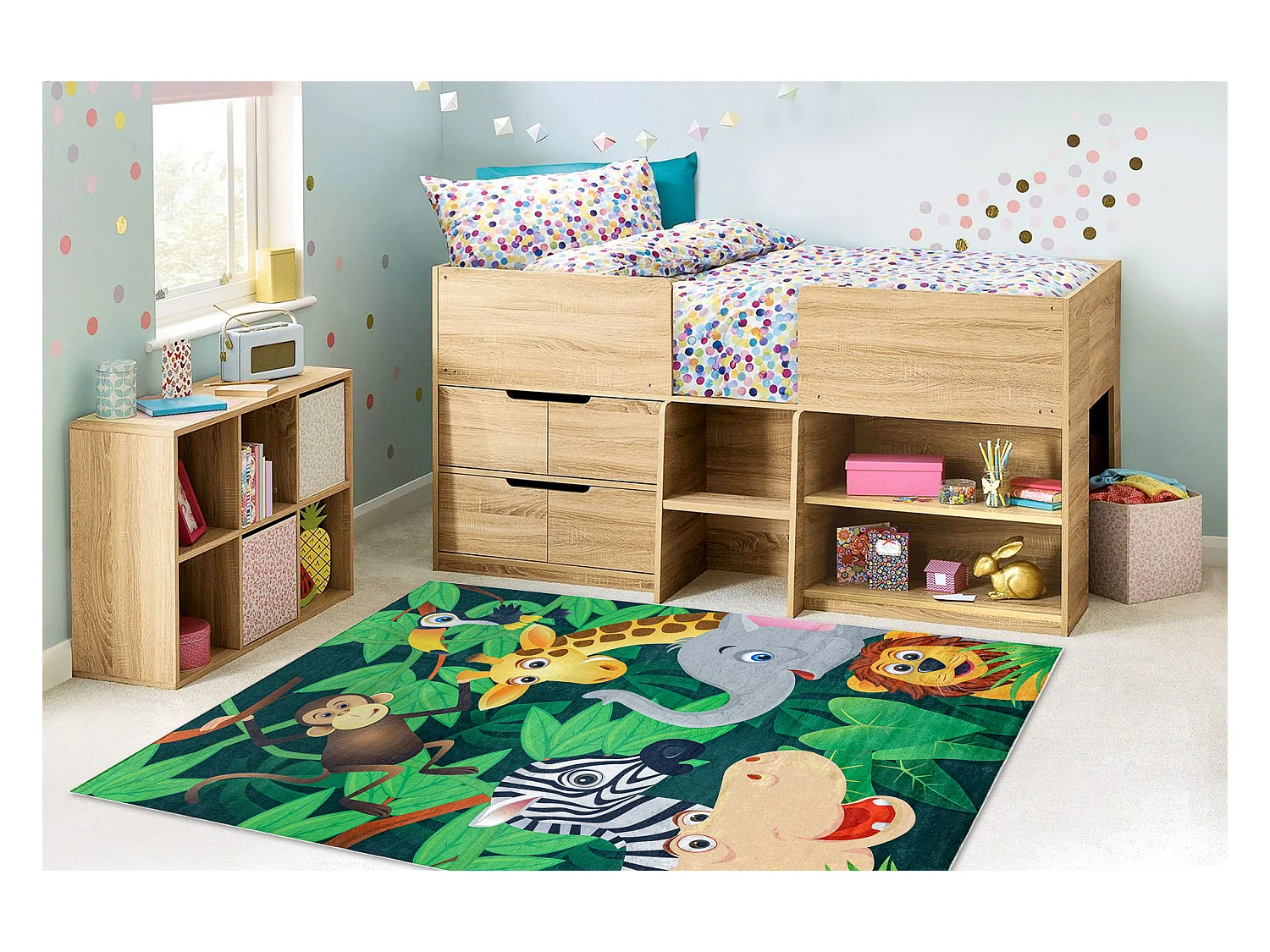 BAMBINO 2705 Waschteppich Tiere, Afrika für Kinder Anti-Rutsch - grü 120x170 cm