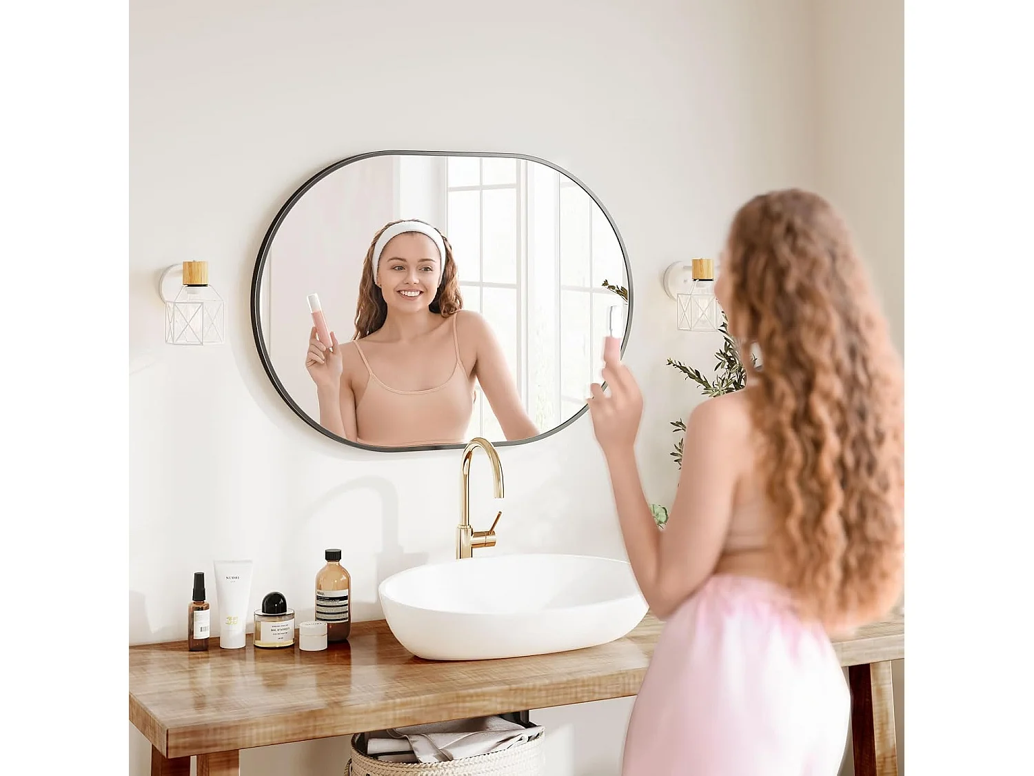 Dripex Miroir Mural 70x50cm Ovale Miroir de Maquillage avec Cadre en Alliage dAluminium Miroir de Dcoration pour Entre Chambre Sal