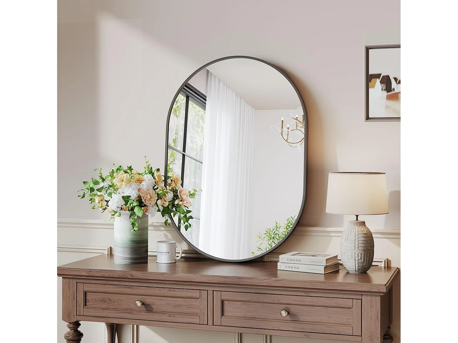 Dripex Miroir Mural 70x50cm Ovale Miroir de Maquillage avec Cadre en Alliage dAluminium Miroir de Dcoration pour Entre Chambre Sal