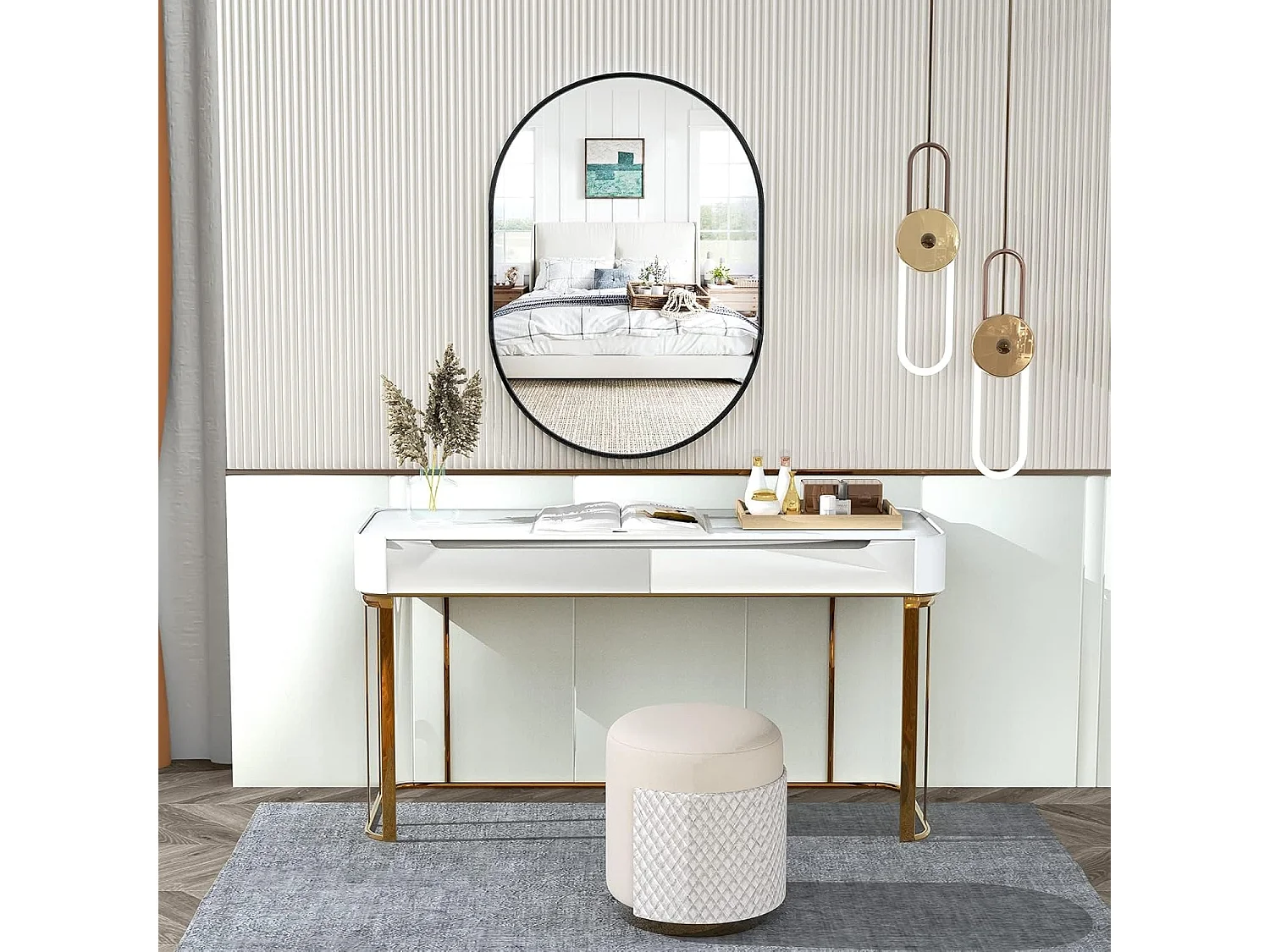 Dripex Miroir Mural 70x50cm Ovale Miroir de Maquillage avec Cadre en Alliage dAluminium Miroir de Dcoration pour Entre Chambre Sal