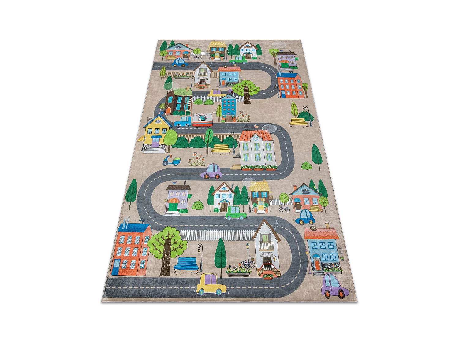 BAMBINO 34600 tapijt wasbaar Stad dieren voor kinderen antislip - beig 140x200 cm