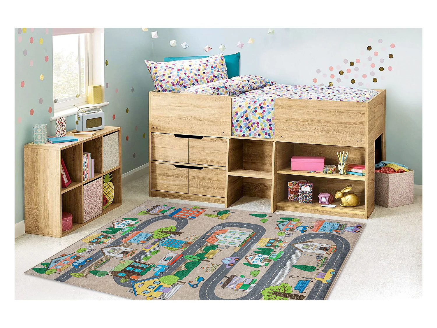 BAMBINO 34600 tapijt wasbaar Stad dieren voor kinderen antislip - beig 140x200 cm