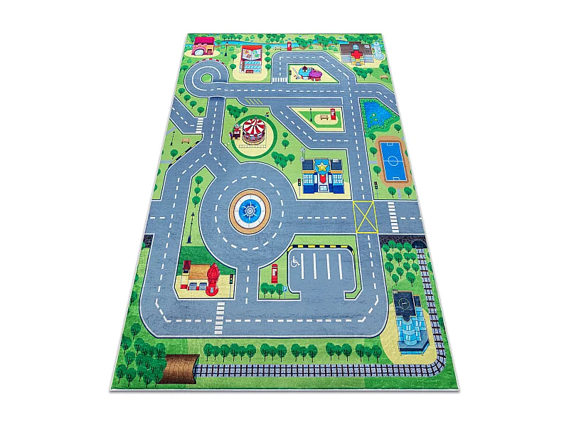 BAMBINO 9028 Tapete Cidade, ruas para crianças antiderrapante - verde 160x220 cm