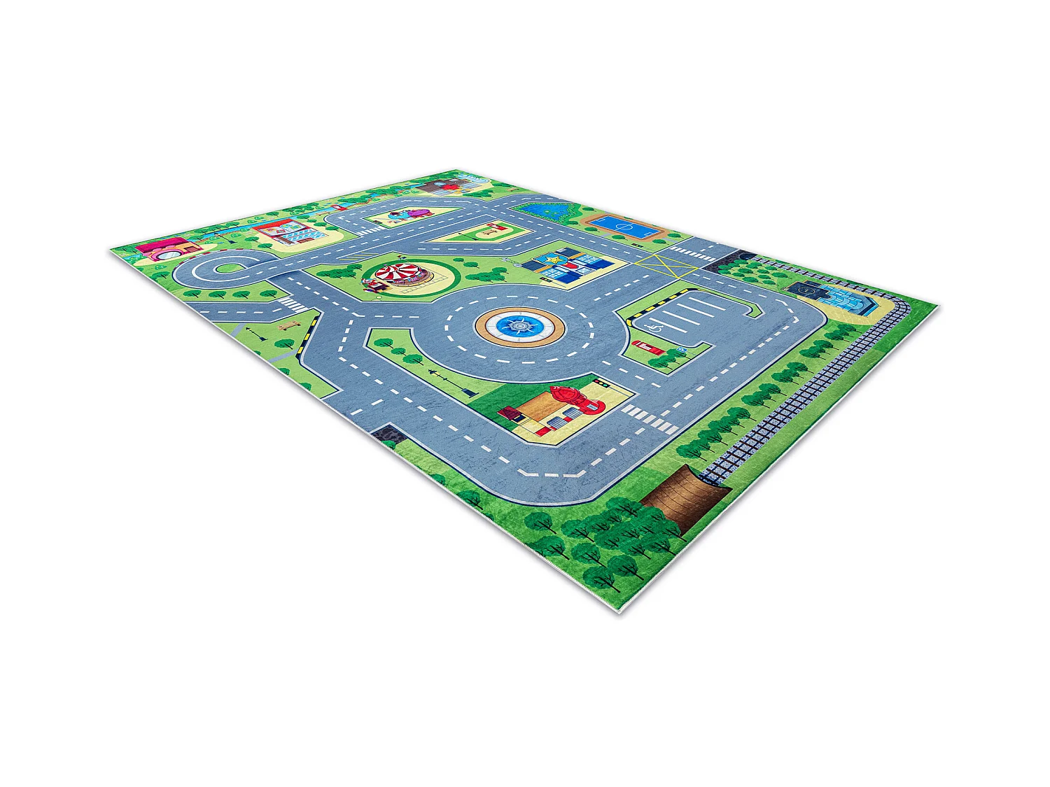 BAMBINO 9028 tapijt wasbaar Stad dieren voor kinderen antislip - groen 160x220 cm
