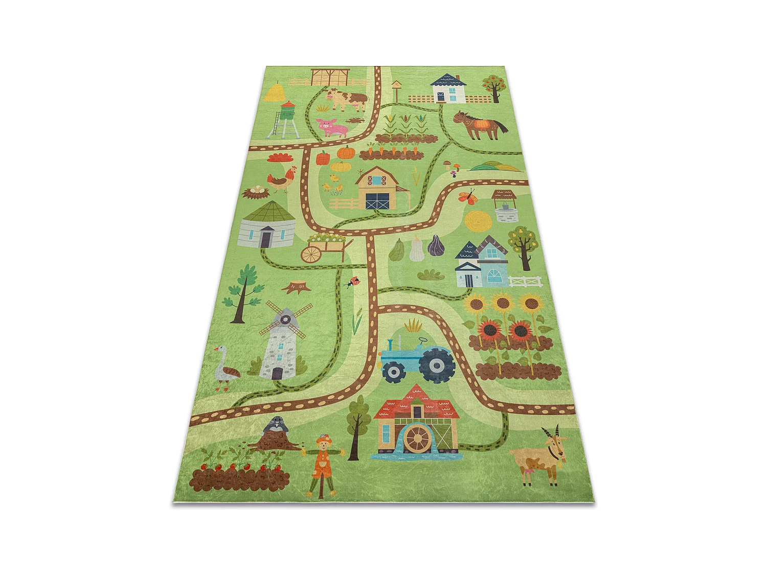BAMBINO 50200 tapijt wasbaar Dorp dieren voor kinderen antislip - groe 80x150 cm