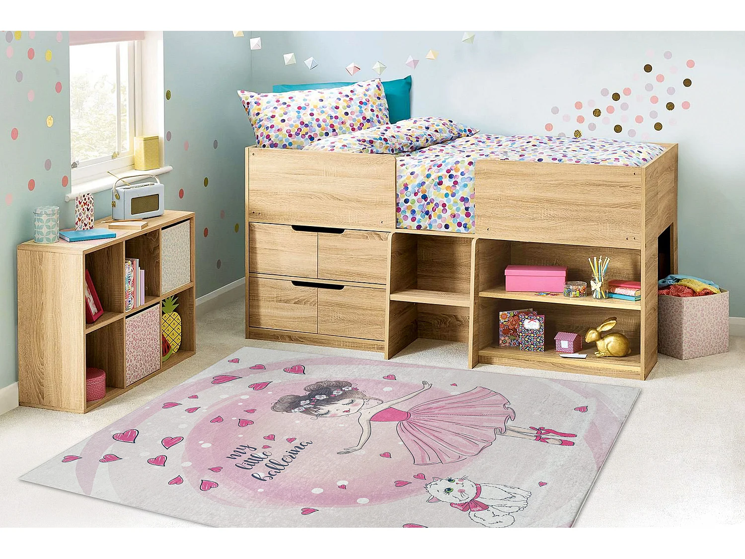 Dywan do prania BAMBINO 2161 Balerina, kotek dla dzieci, antypoślizgo 200x290 cm