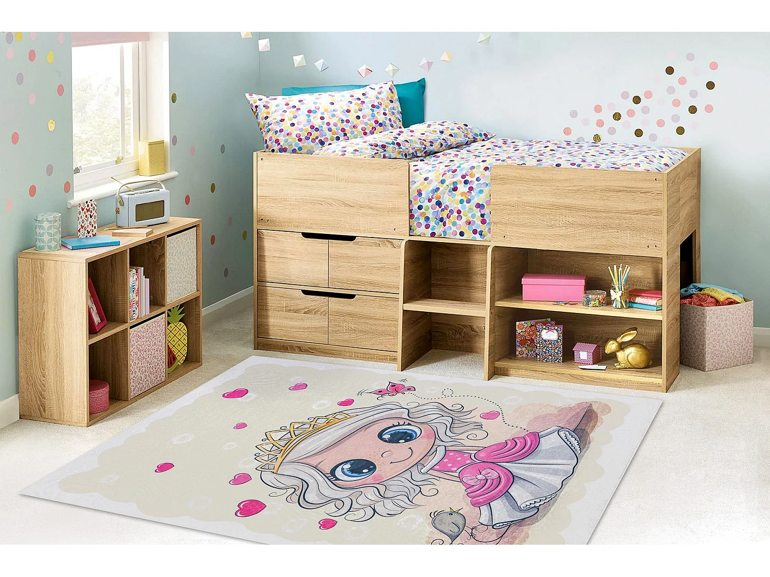 Alfombra lavable BAMBINO 43020 Princesa, estrellas para niños antides 140x200 cm