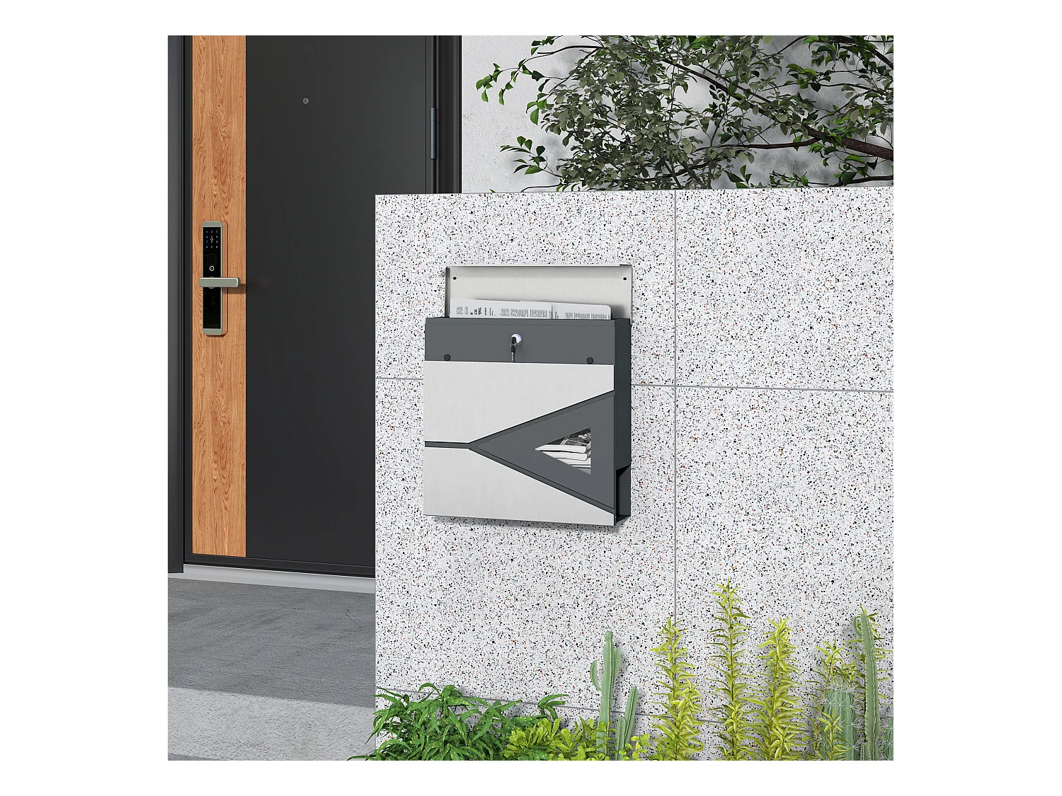 Boîte aux lettres murale design verrouillable - fenêtre - kit visserie inclus -  acier galvanisé inox