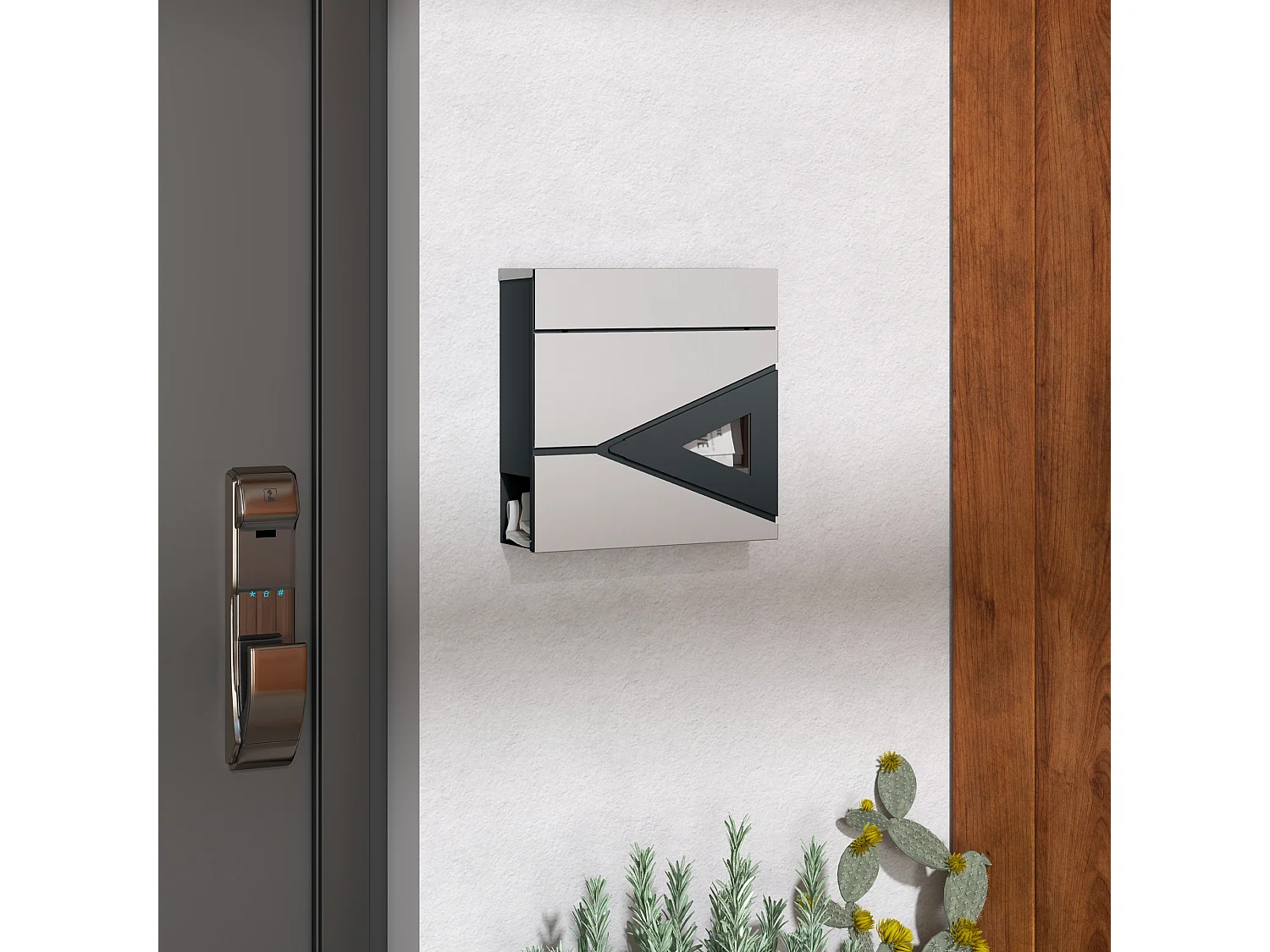 Boîte aux lettres murale design verrouillable - fenêtre - kit visserie inclus -  acier galvanisé inox