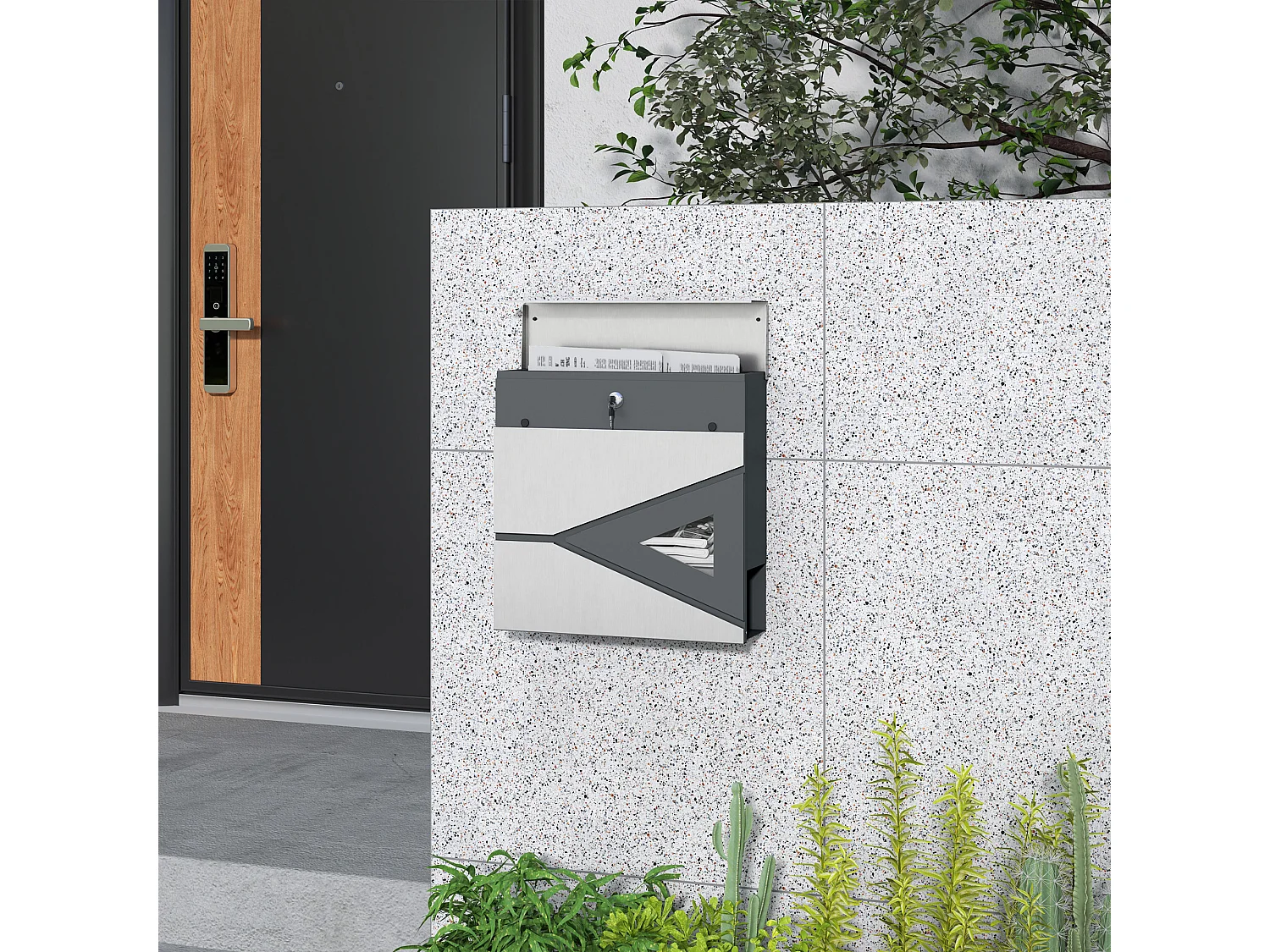 Boîte aux lettres murale design verrouillable - fenêtre - kit visserie inclus -  acier galvanisé inox