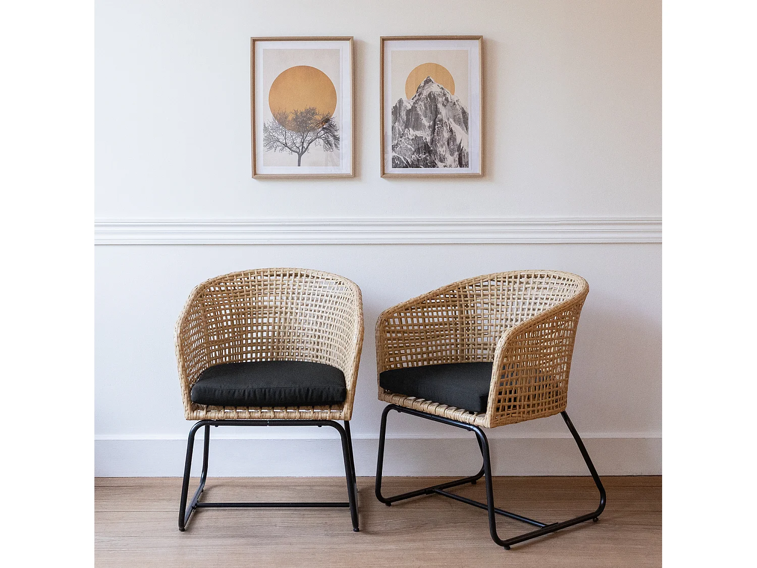 Lot de 2 fauteuils en rotin synthétique avec coussins RINA - HAPPY GARDEN