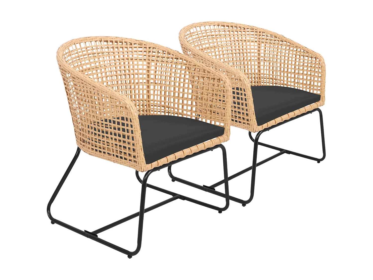 Lot de 2 fauteuils en rotin synthétique avec coussins RINA - HAPPY GARDEN