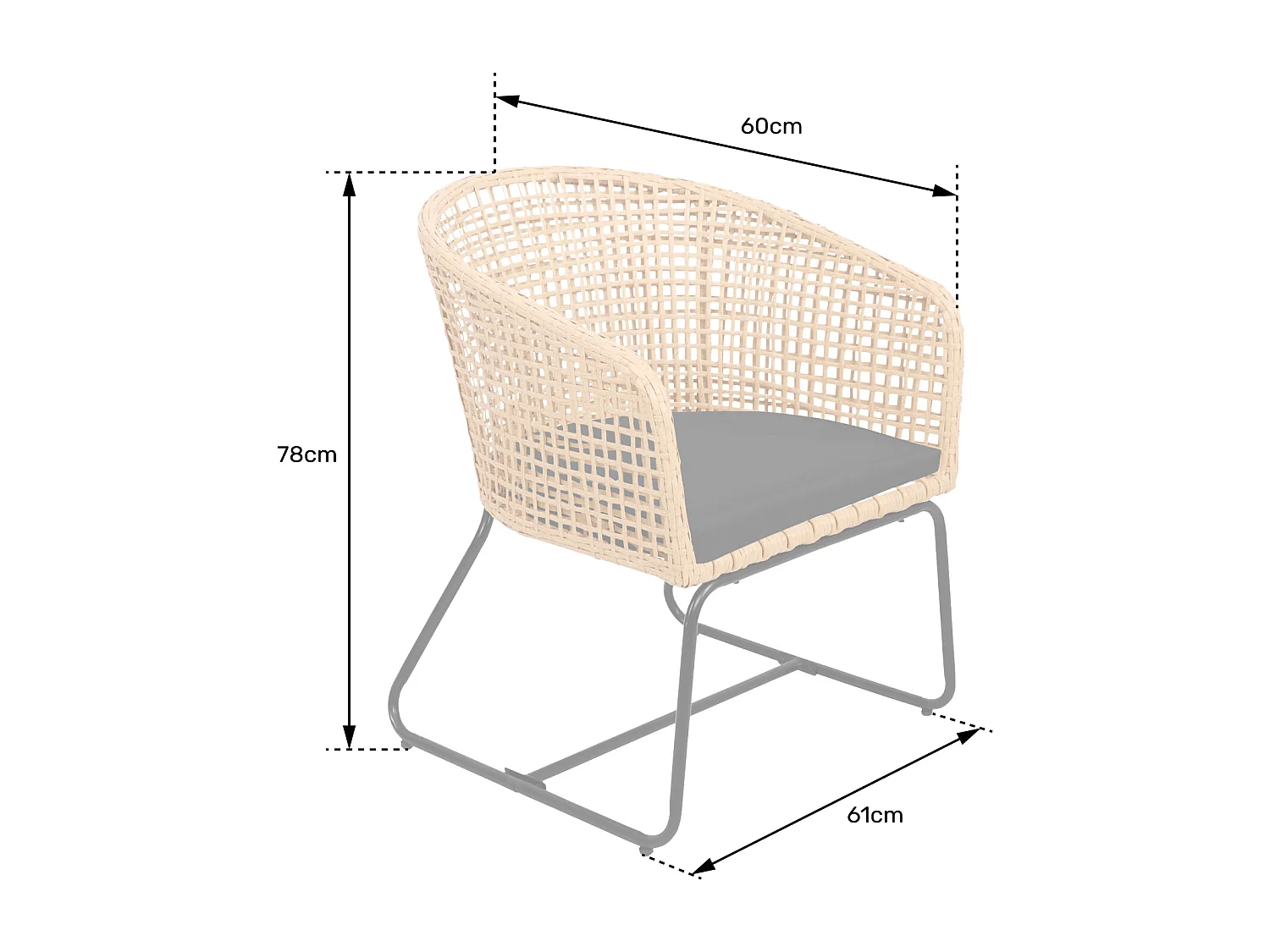 Lot de 2 fauteuils en rotin synthétique avec coussins RINA - HAPPY GARDEN