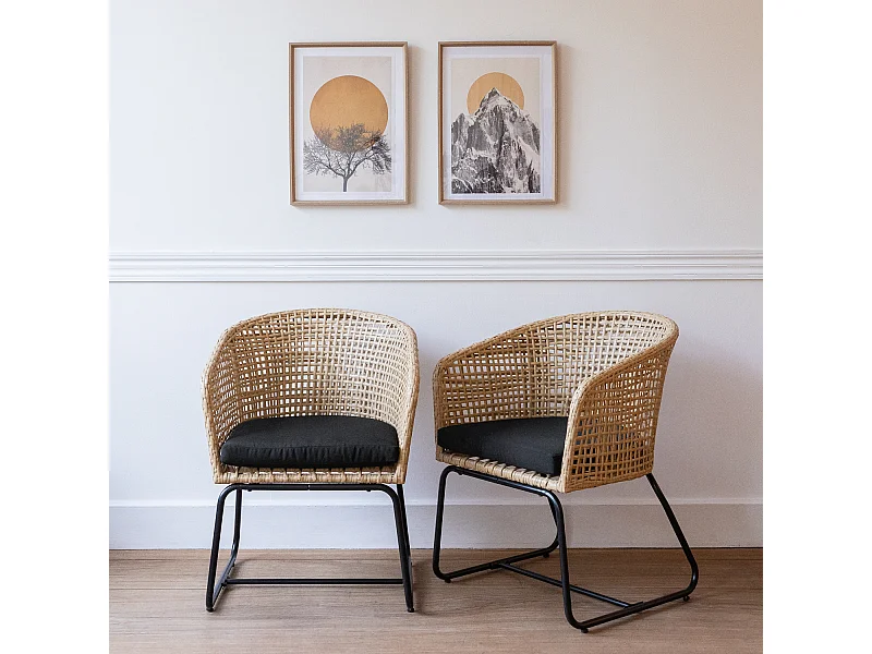 Set van 2 kunststof rotan fauteuils met kussens RINA