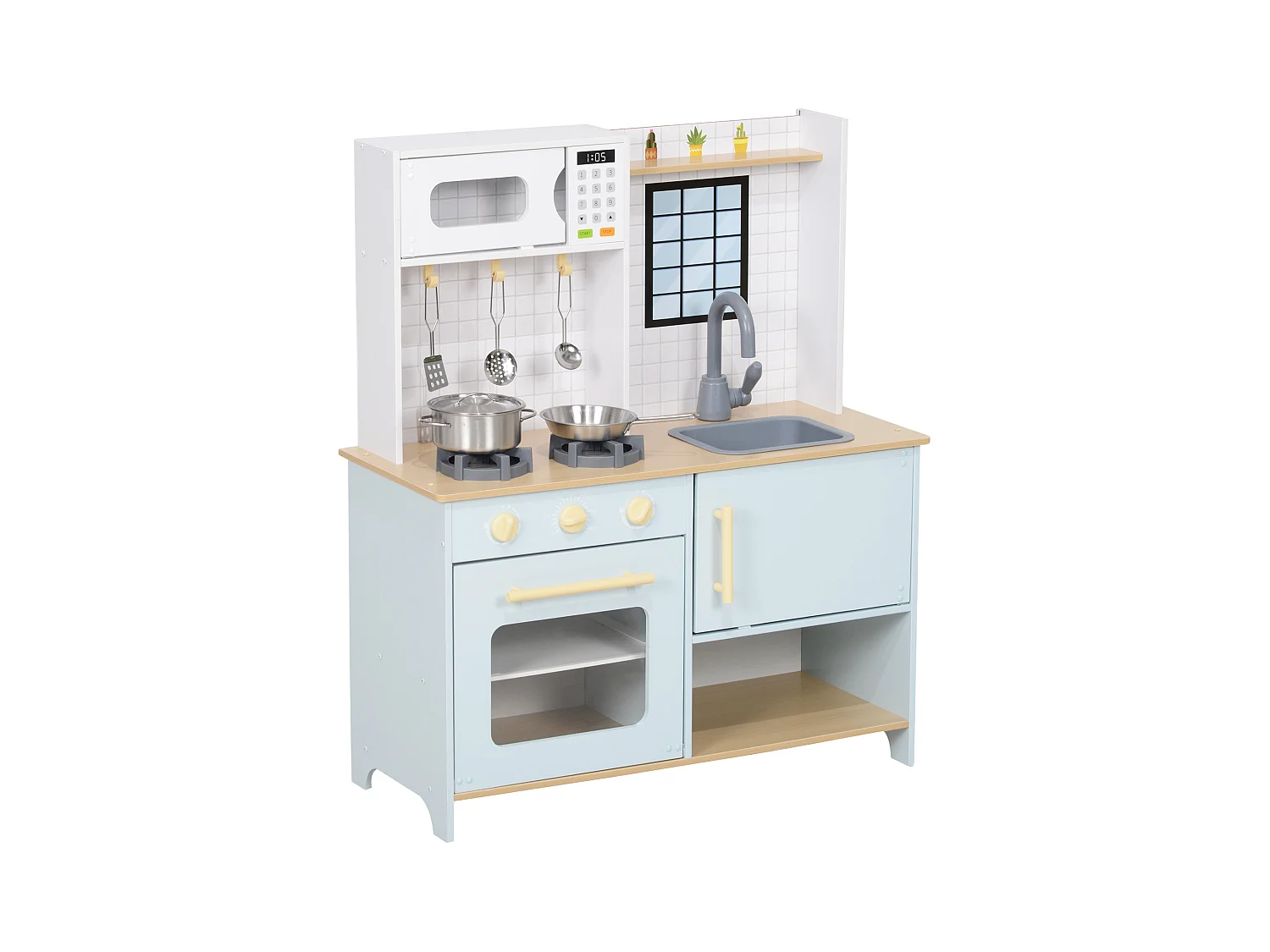 Cuisine enfant - jeu d'imitation cuisine en bois - micro-ondes, four, évier, plaques cuisson - 5 accessoires