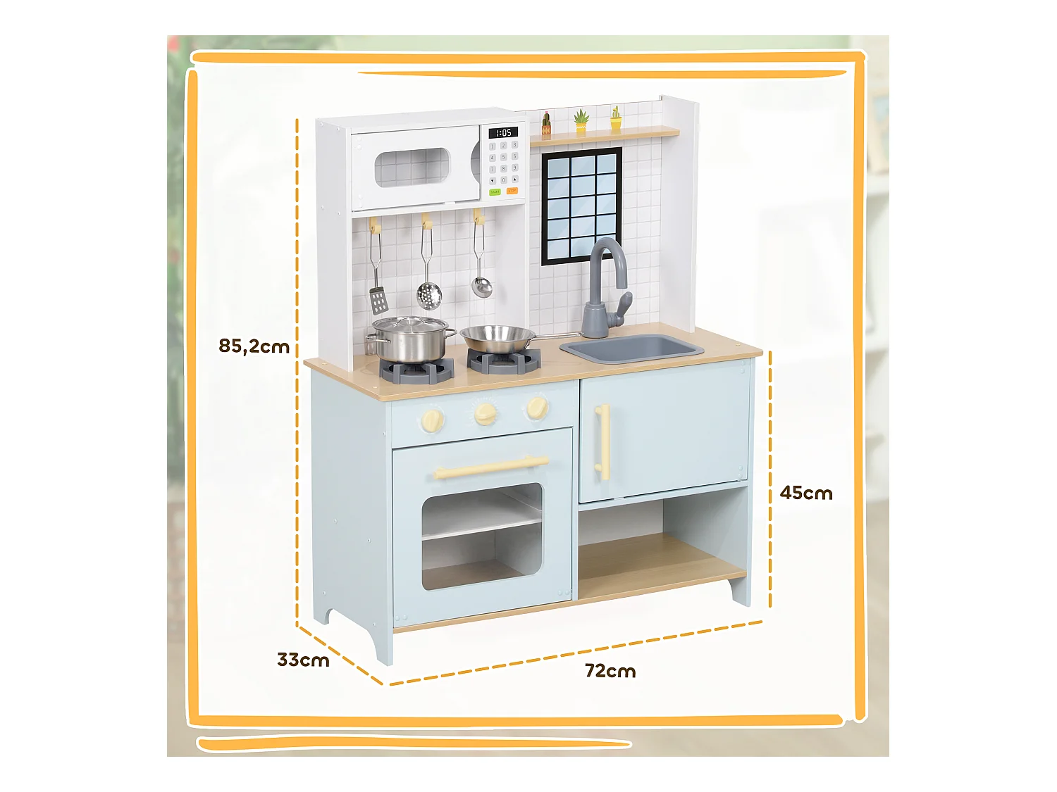 Cuisine enfant - jeu d'imitation cuisine en bois - micro-ondes, four, évier, plaques cuisson - 5 accessoires