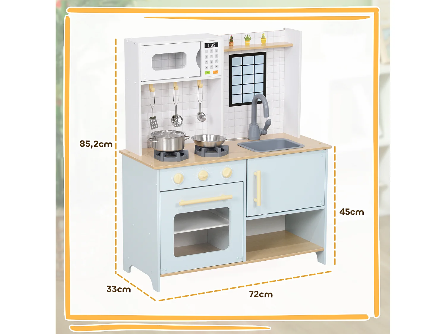 Cuisine enfant - jeu d'imitation cuisine en bois - micro-ondes, four, évier, plaques cuisson - 5 accessoires